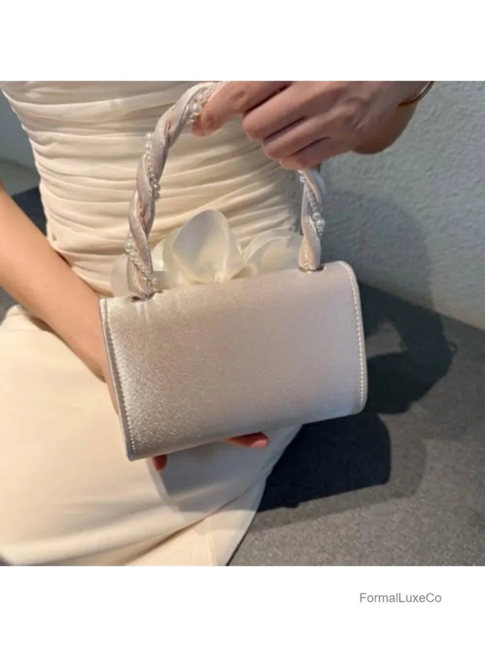 Floral Pearl Beaded Clutch Purse with Chain Strap Women's Evening Bag Prom Party